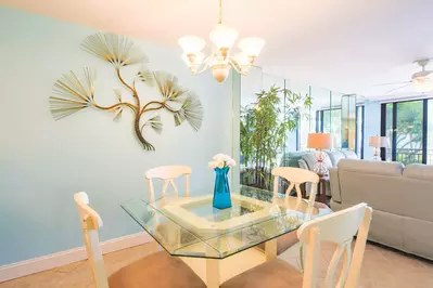 Blue Lagoon features an open layout between the kitchen, dining area and living room.
