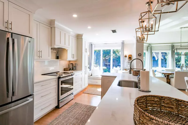 The built-in window seat near the kitchen is the perfect spot to watch the wildlife near the lagoon.