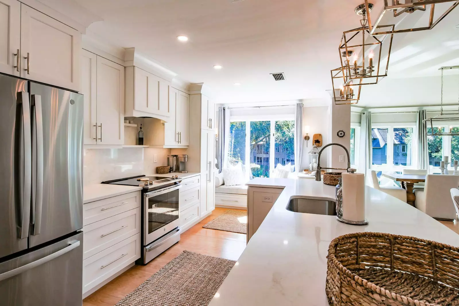 The built-in window seat near the kitchen is the perfect spot to watch the wildlife near the lagoon.