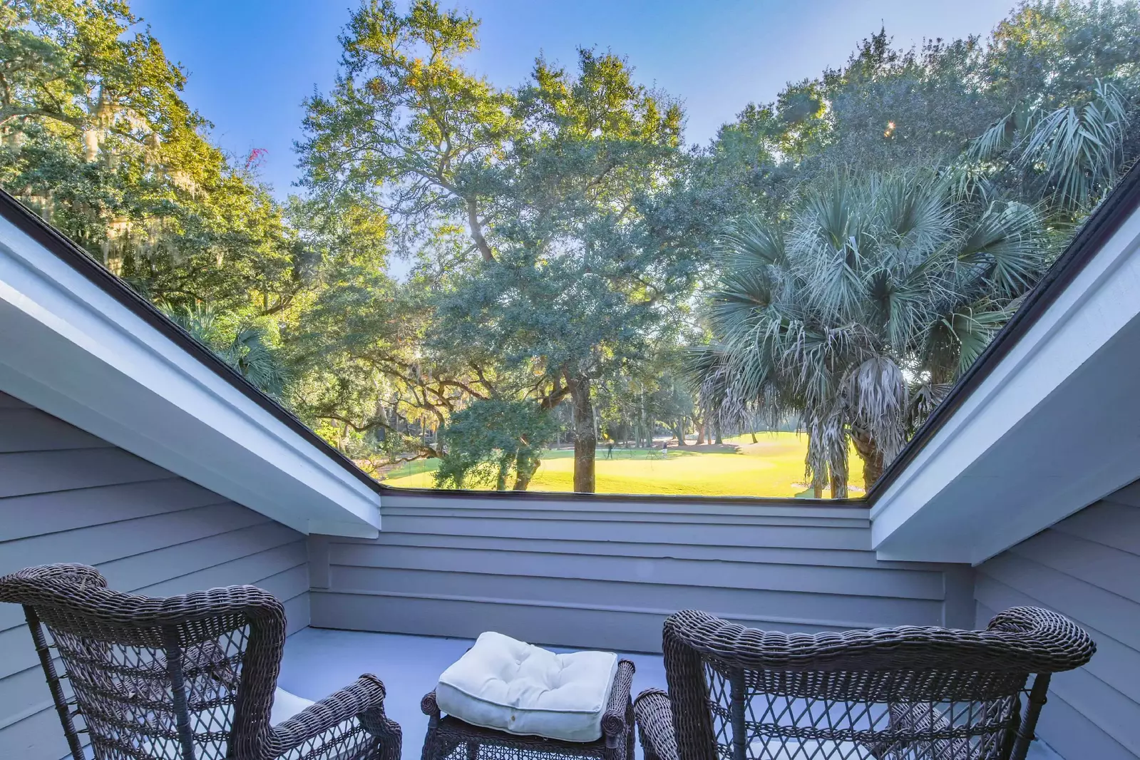 The private deck has golf course views.