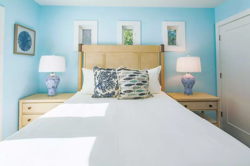 The home has been decorated with a soothing mix of coastal blues, whites and beiges.