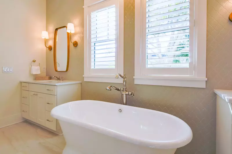 We are swooning over this tile within the primary suite bathroom.