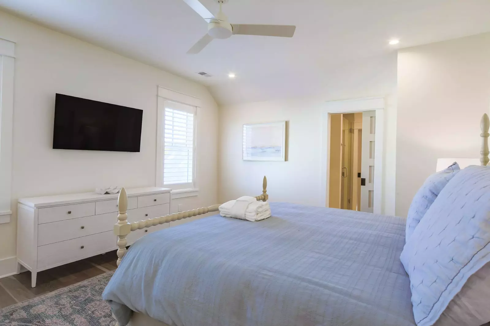 The upstairs guest bedroom has shared access to a Jack & Jill bathroom.