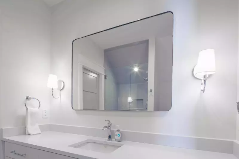 The Jack & Jill bathroom features a spacious vanity.