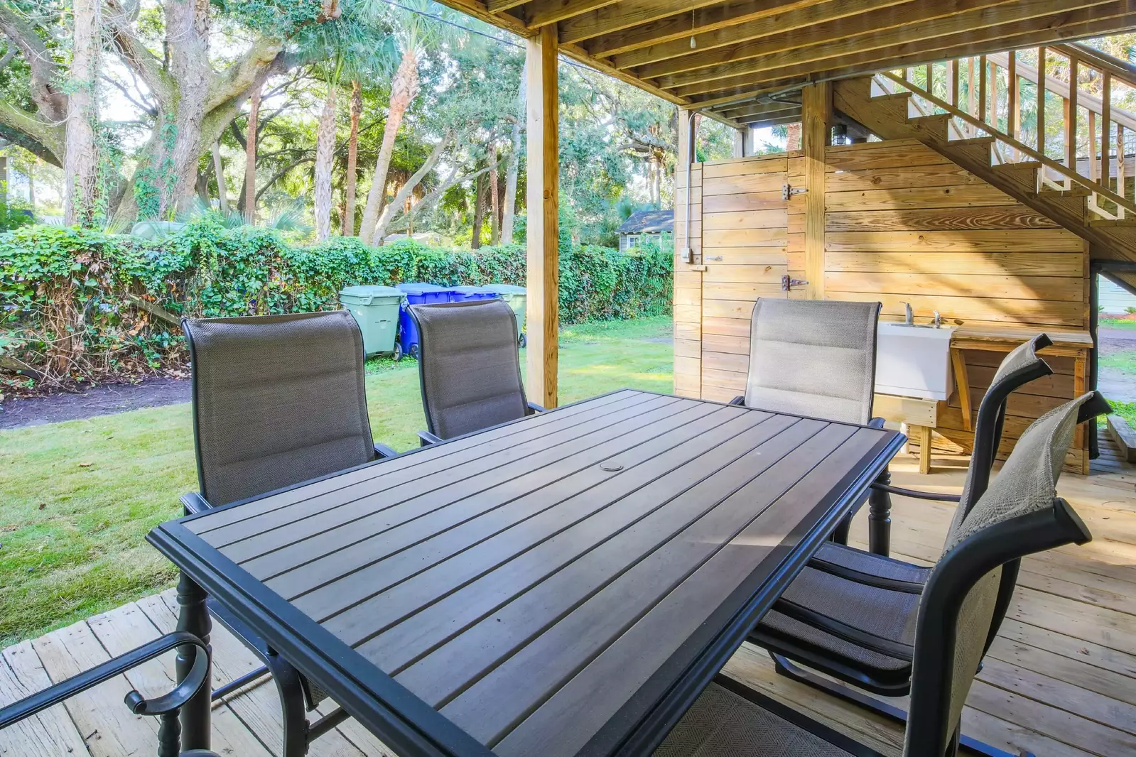 The outdoor dining table comfortably seats 6.