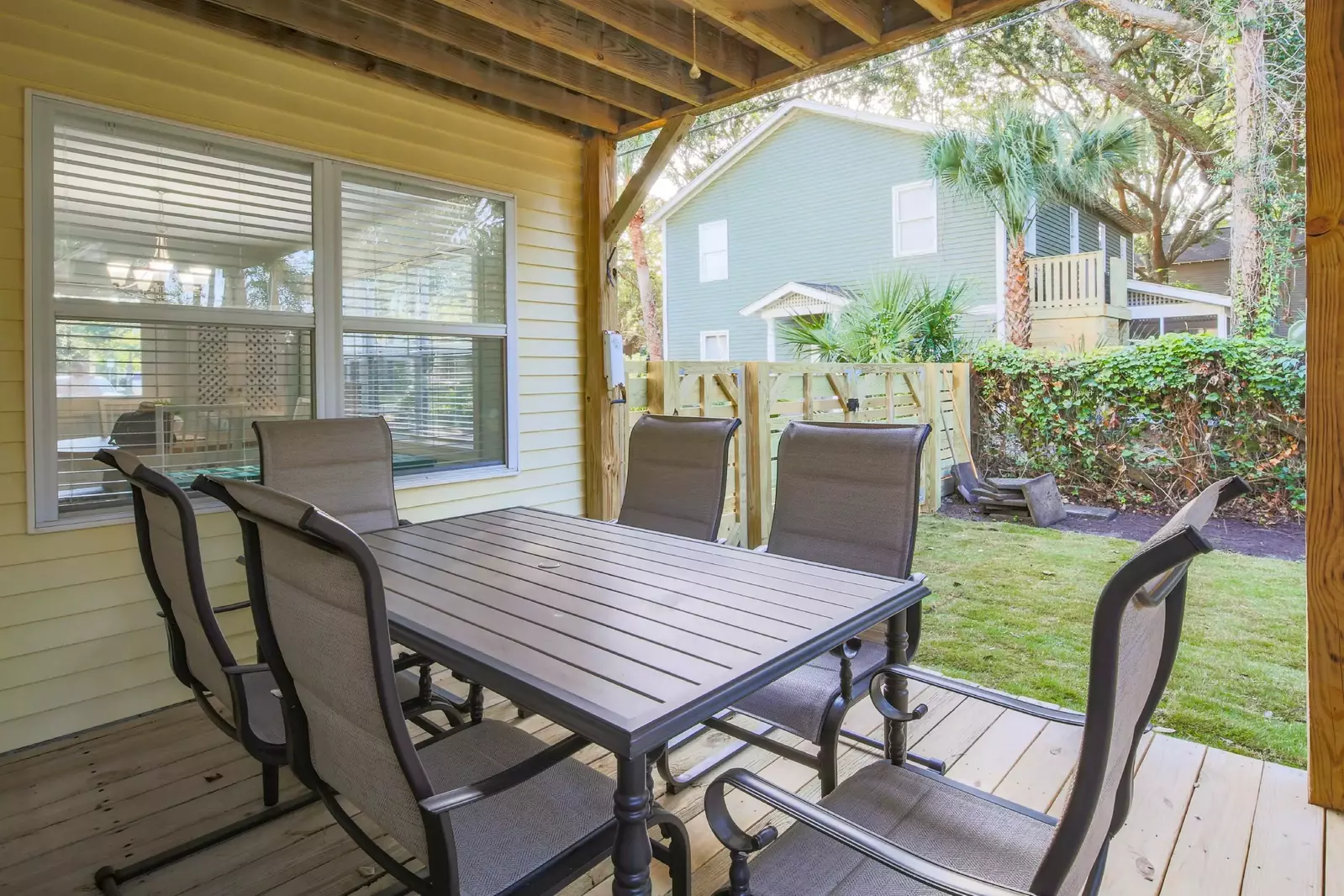The Blue Oyster has a covered back deck with an outdoor dining area.