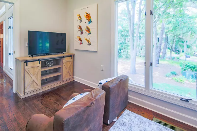 The bunk bedroom also has its own streaming TV and kid-sized arm chairs.