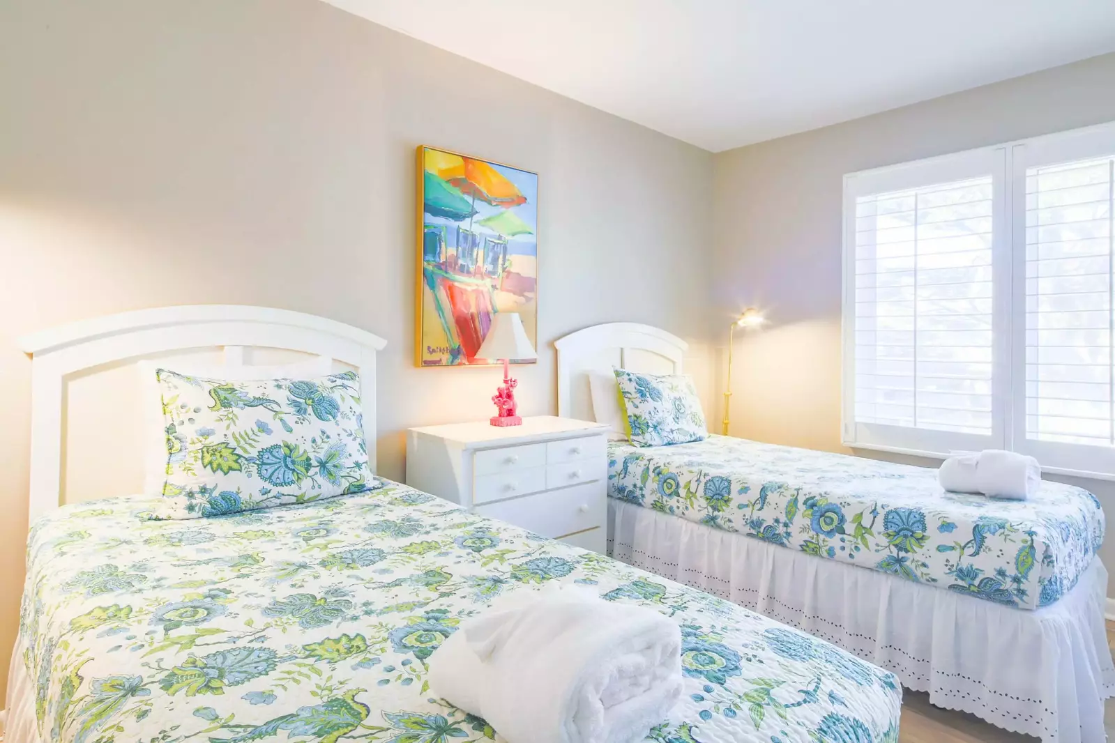 The guest suite is located on the home's lower level and looks out of the front side of the home.