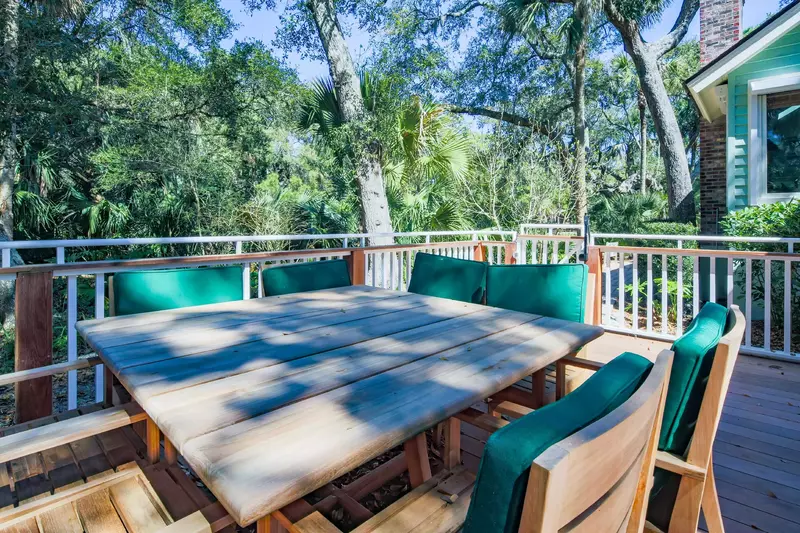 This outdoor dining table seats 8.