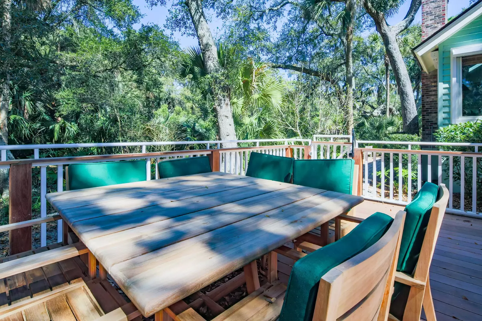 This outdoor dining table seats 8.