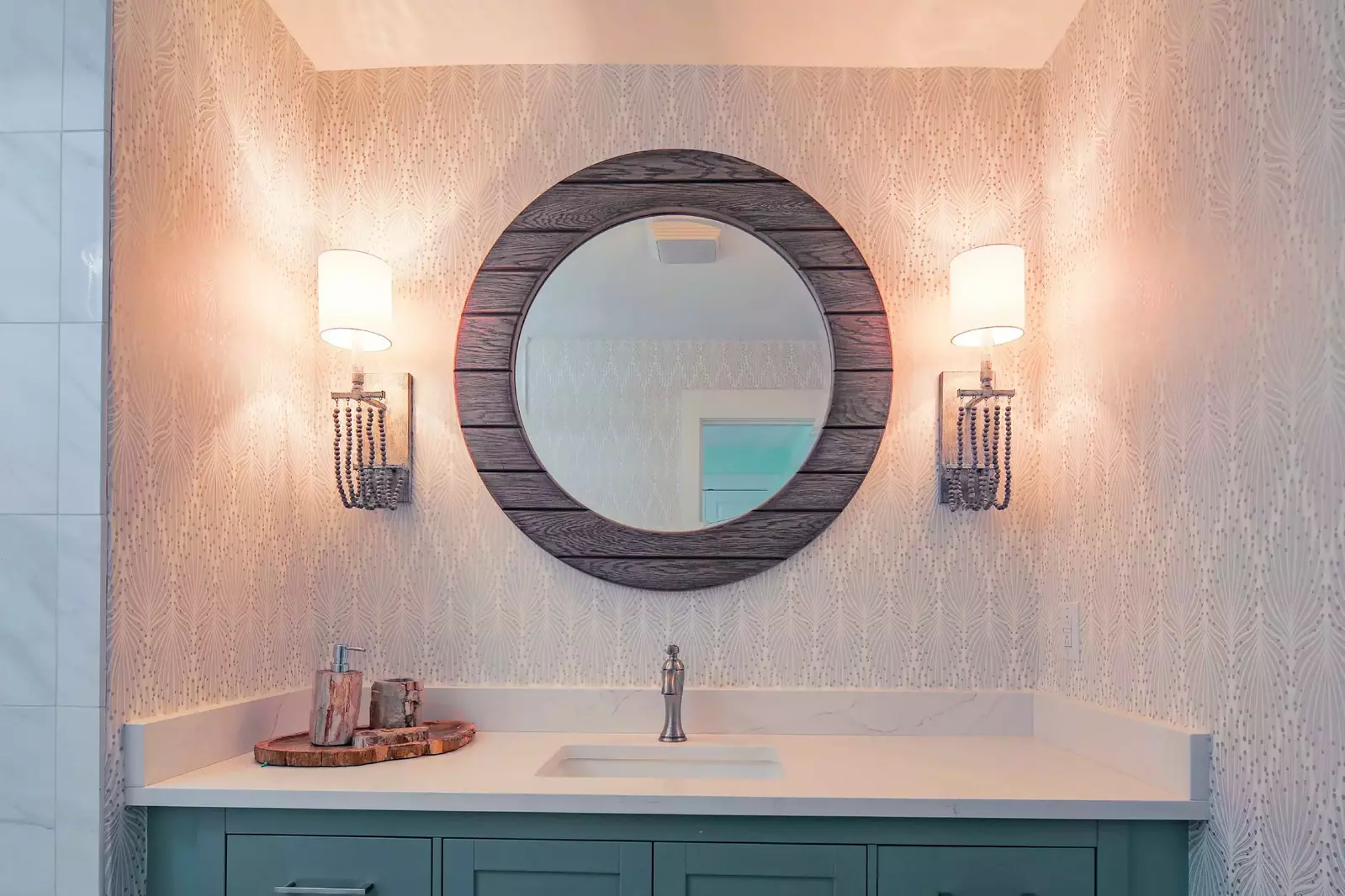 The en suite bathroom features a spacious vanity.