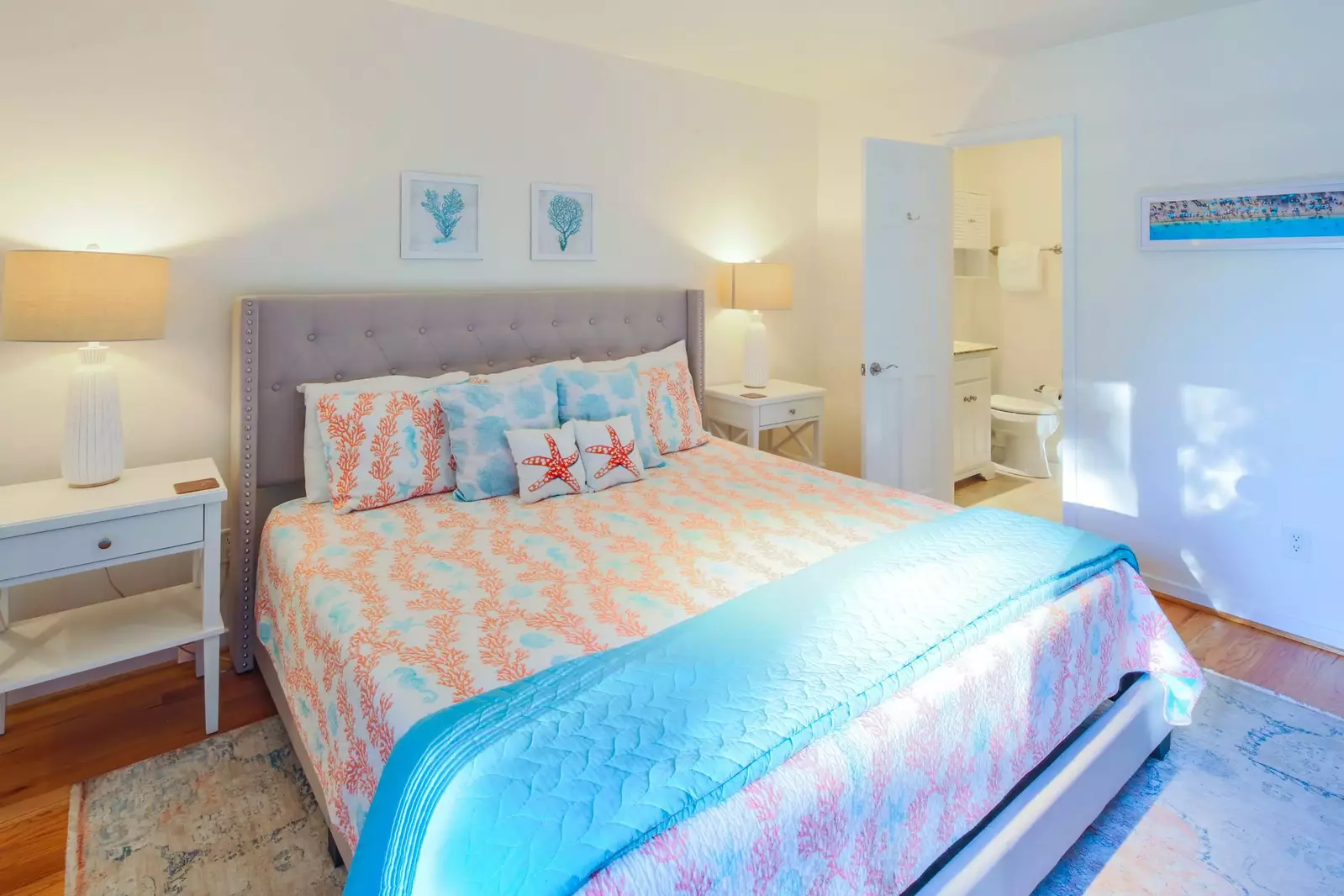 The bathroom for this guest suite is also accessible from the landing near the staircase.