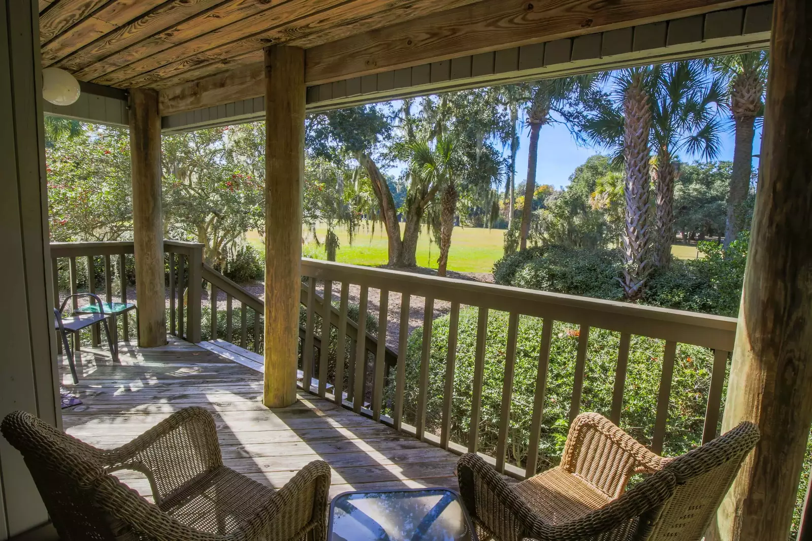 The back porch features wonderful natural light and views of Night Heron Park.