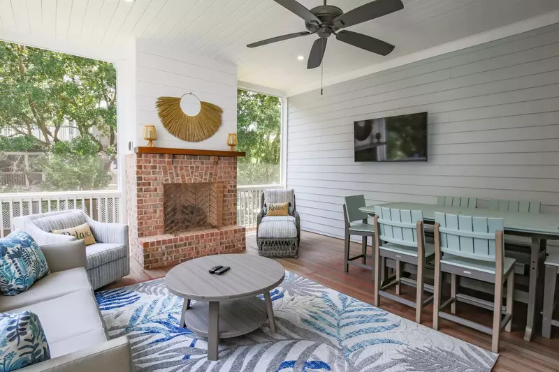 You can access the screened porch through a set of doors off of the living room. (Fireplace not for guest use)