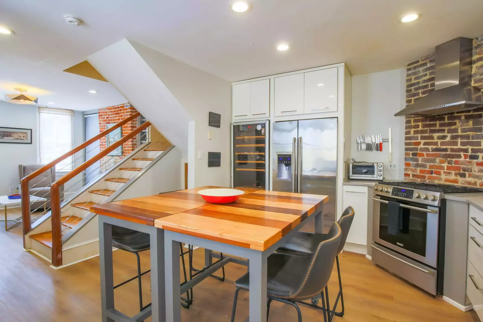 Gertie's Downtown is a two-story home with the kitchen & living room on the lower level.