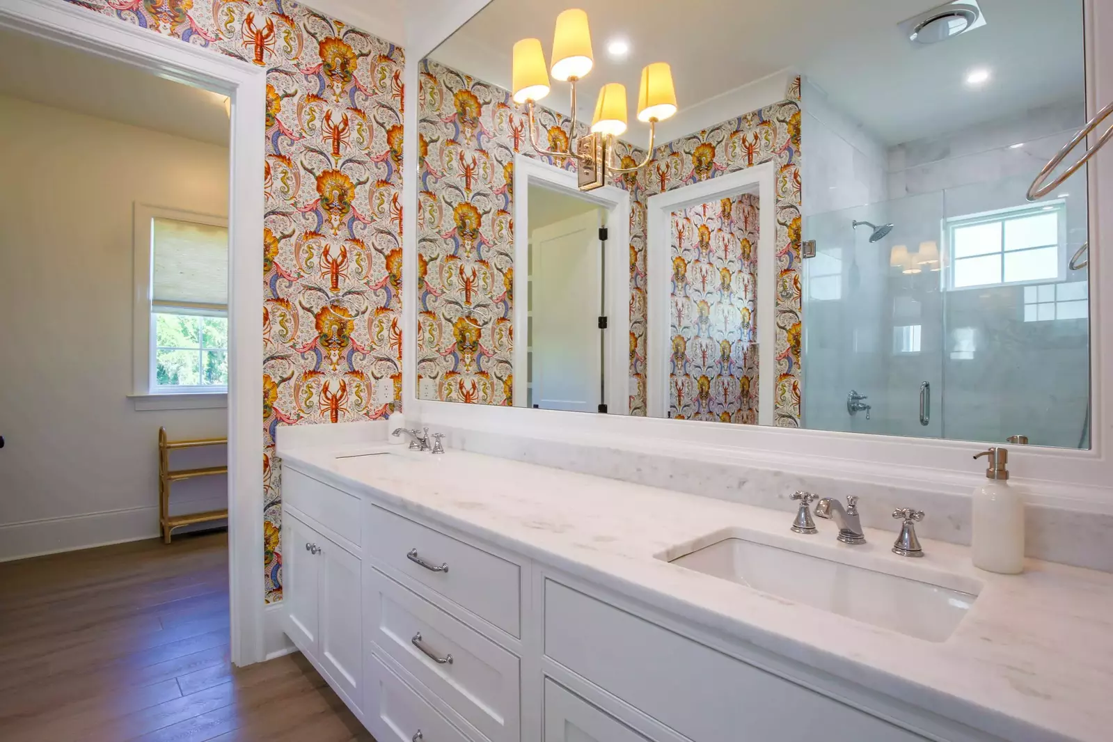 There is a walk-in closet off the side of the en suite bathroom.