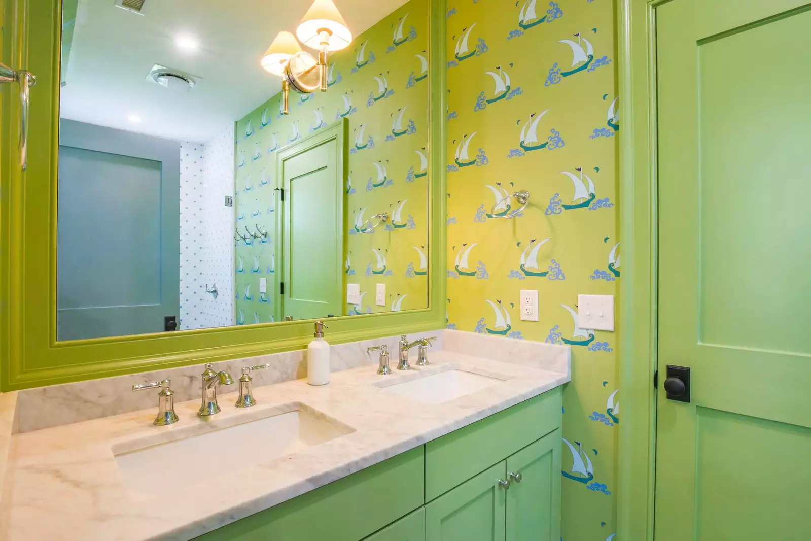 The Jack & Jill bathroom features a double sink vanity.
