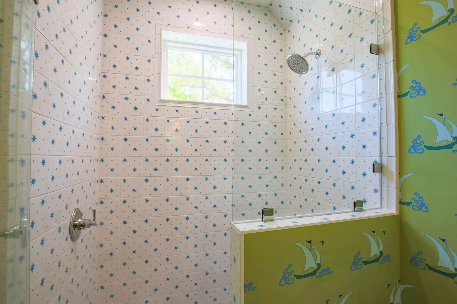 The Jack & Jill bathroom also has this fabulously tiled, walk-in shower.