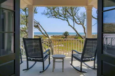 This is the stunning view from the covered balcony on the second floor.