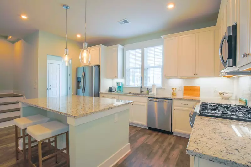 The main entryway for the house is through the back door near the kitchen.