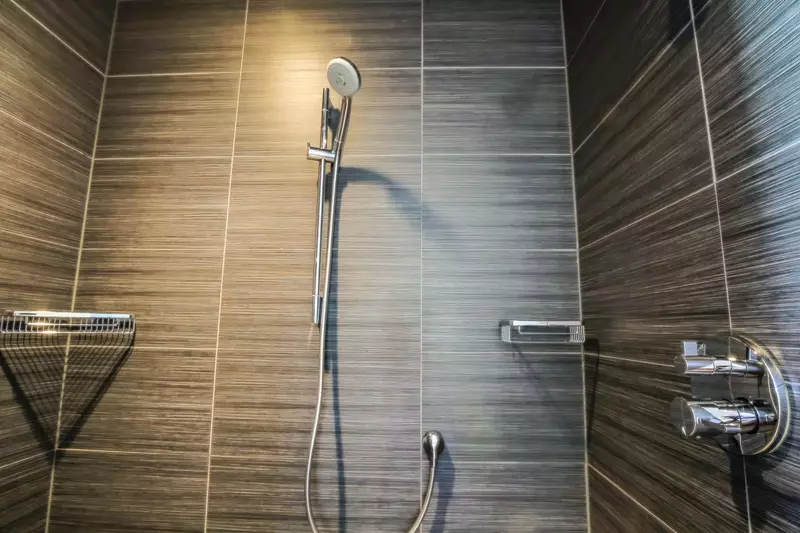 There's also a tiled, walk-in shower.