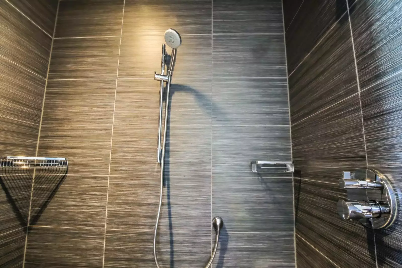 There's also a tiled, walk-in shower.