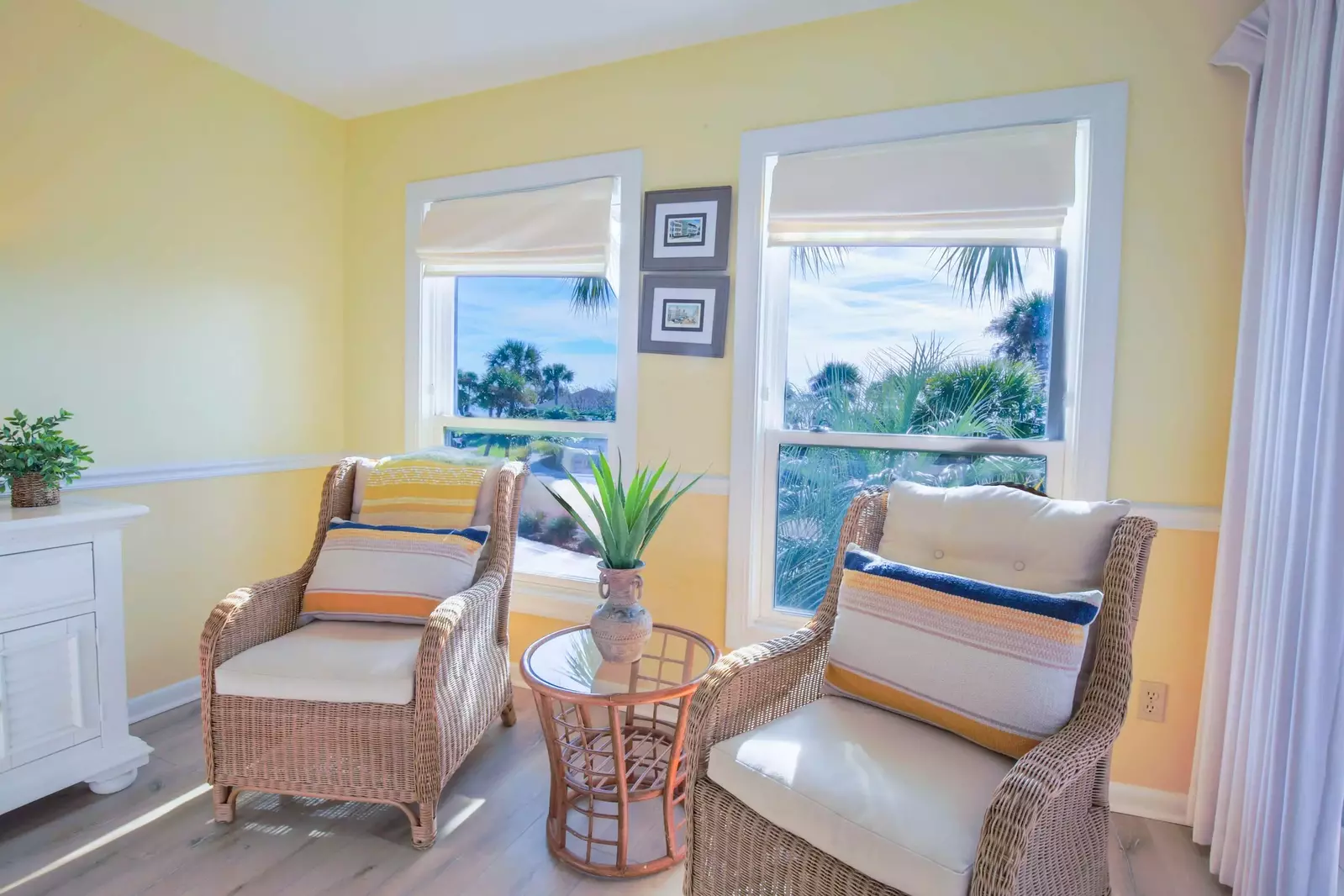 There is a comfortable seating area in the master suite near the sliding glass door to the screened porch.