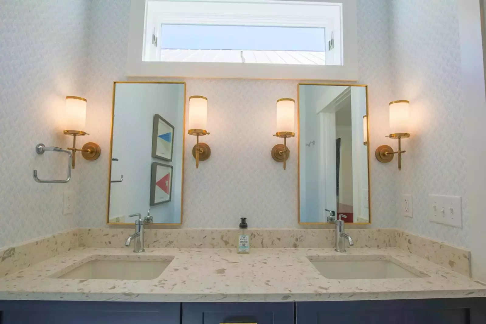 This bathroom features a spacious, double sink vanity.