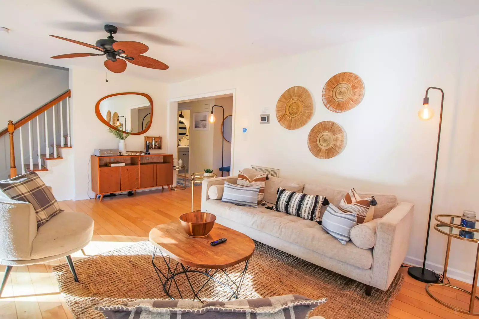 The living room features a comfortable seating area.
