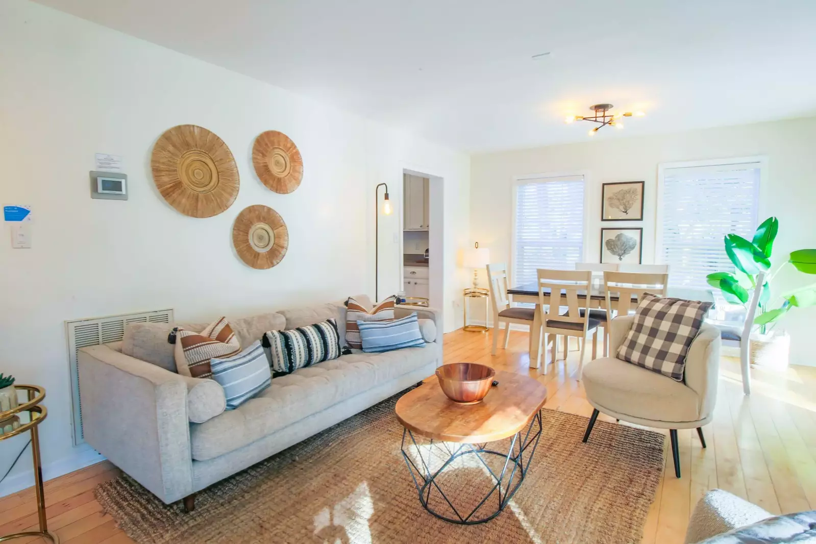 The living room flows into the dining area.