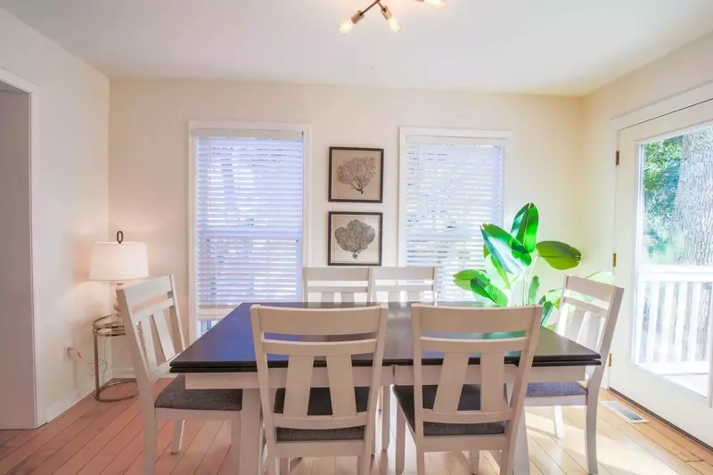 The dining area receives wonderful natural light.