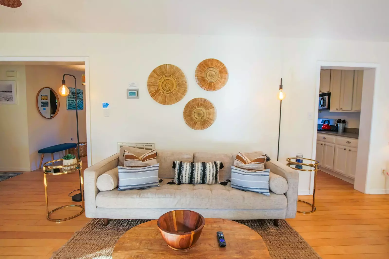 The kitchen is easily accessible from the living room and dining area.