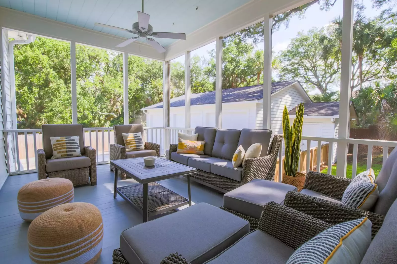 Brightside features several outdoor retreats, including a spacious screened porch.
