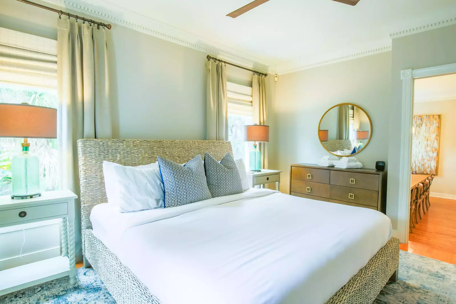 There is also a dresser, ceiling fan and en suite bathroom in the downstairs master suite.