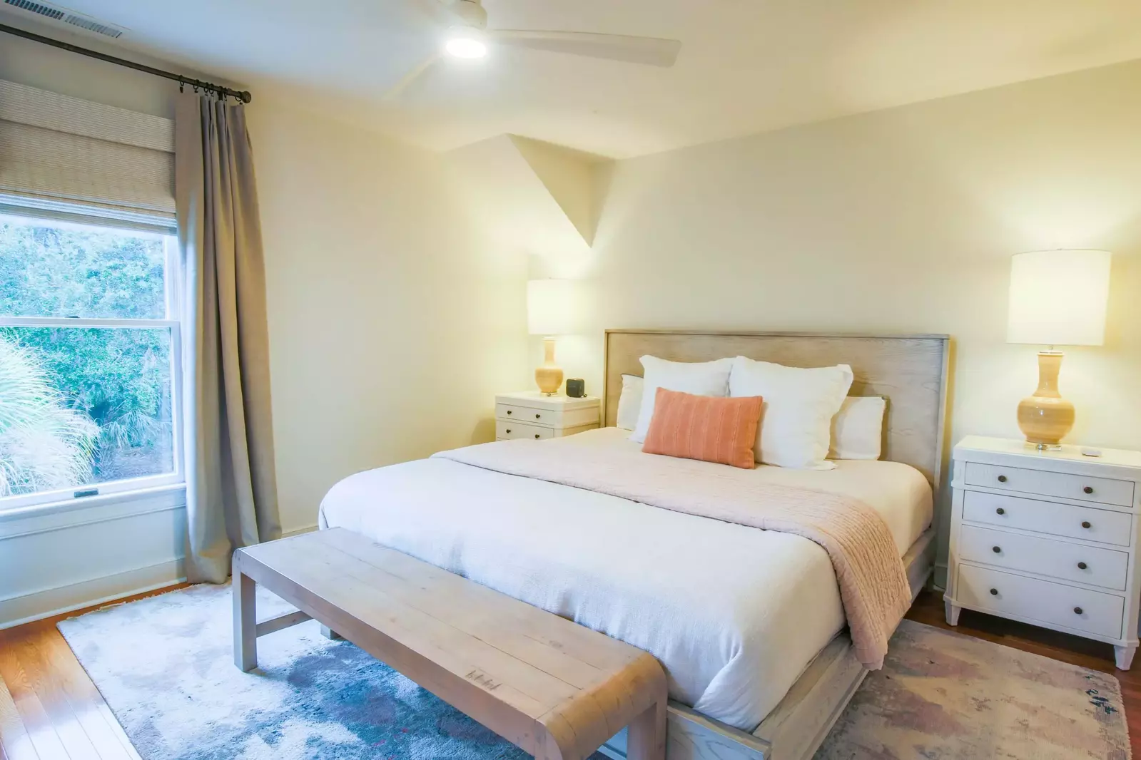 This guest bedroom is located at the end of the hallway on the second floor.