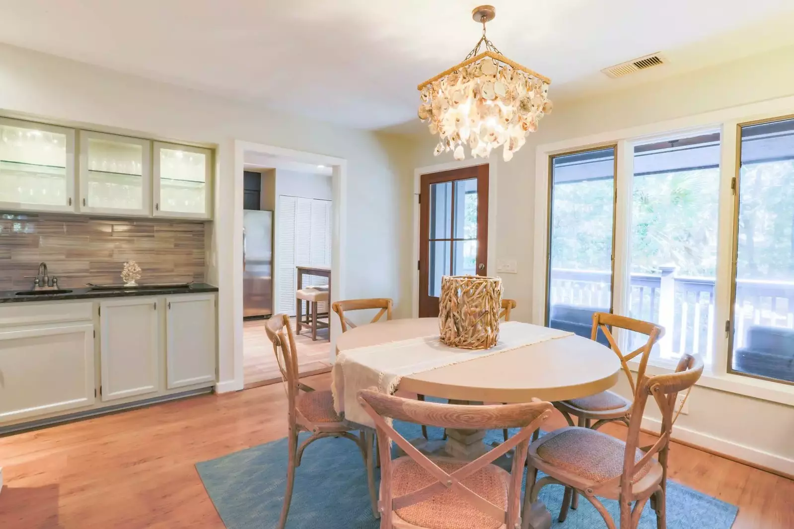 Enter the front door to find the dining area and butler's pantry.