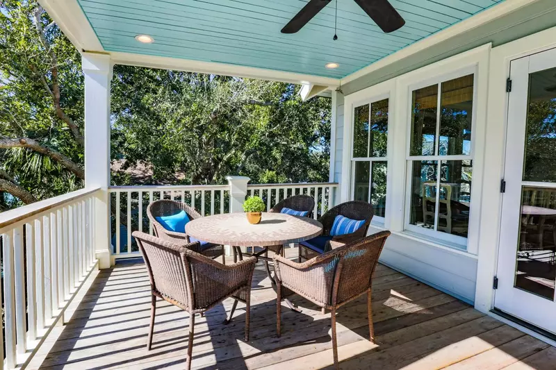 You'll find this sunny yet covered deck off of the kitchen & dining room.