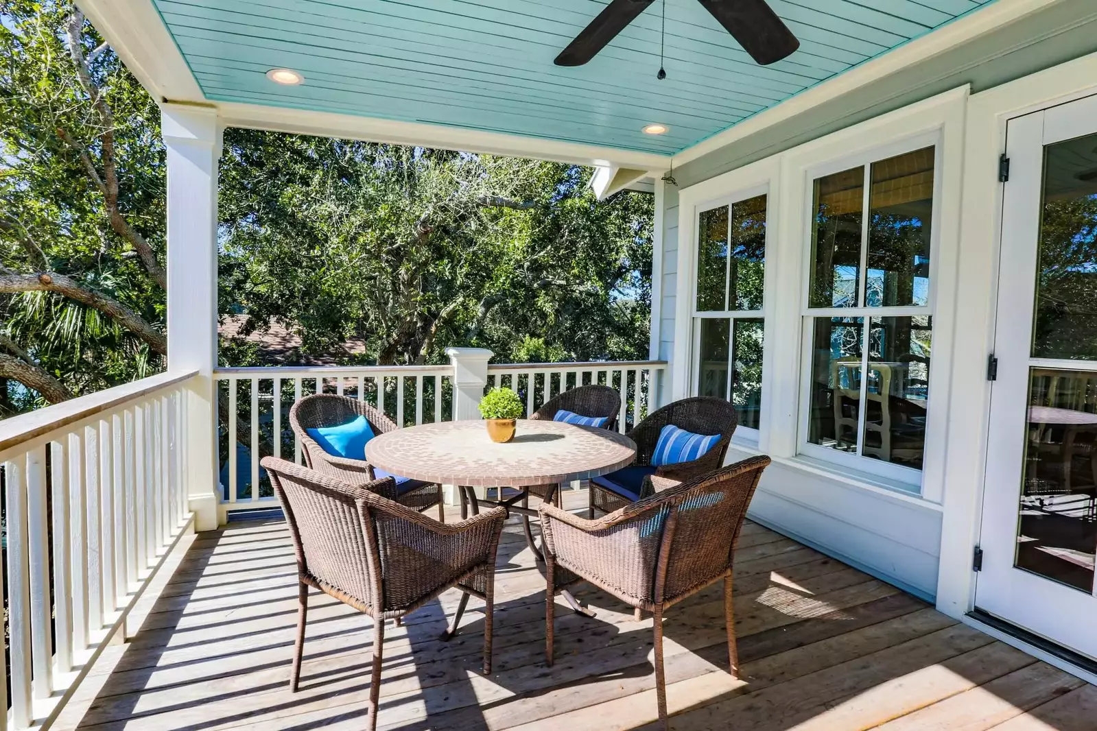 You'll find this sunny yet covered deck off of the kitchen & dining room.