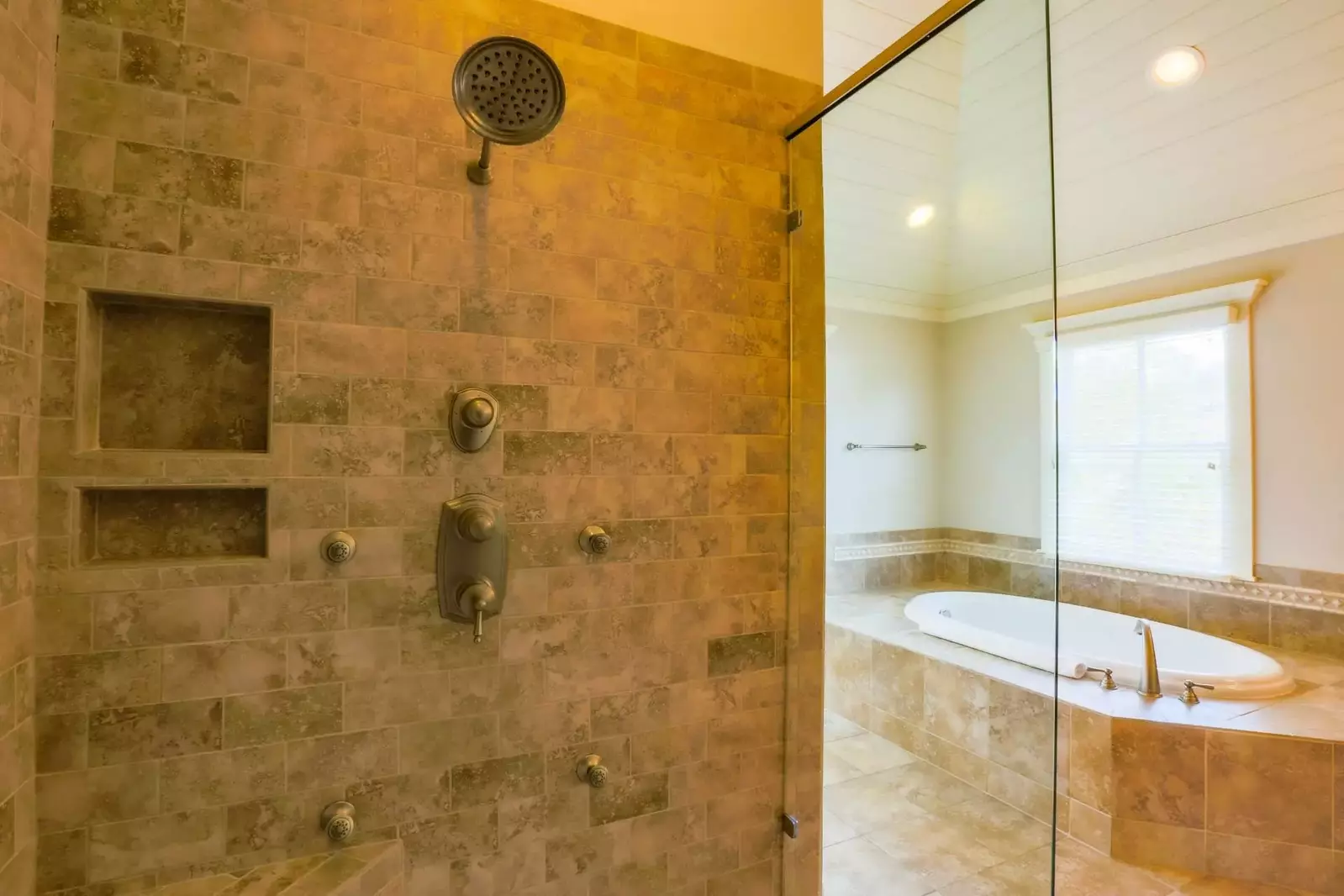 The walk-in shower also has multiple body spray jets.