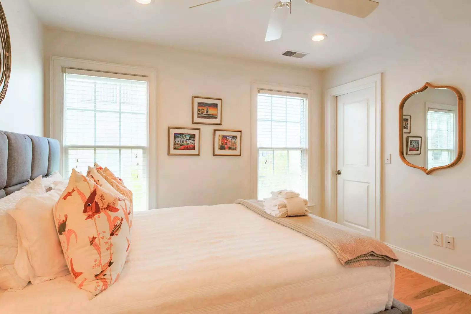This second floor guest suite features a queen bed and an en suite bathroom.