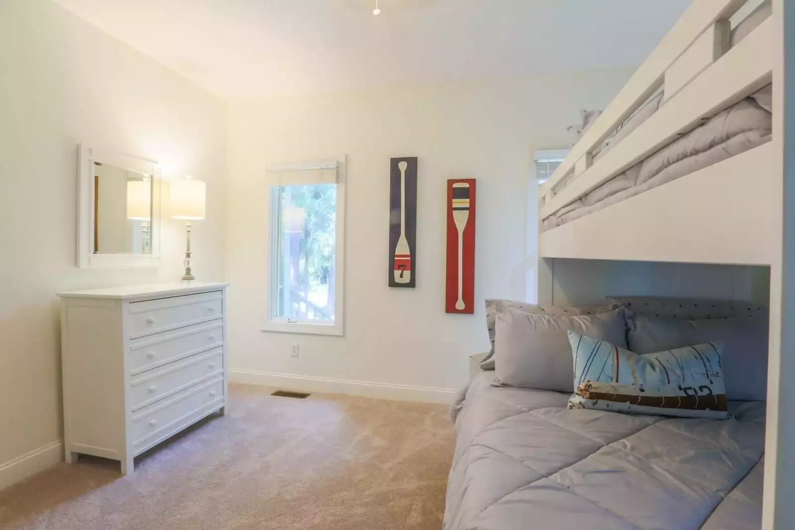 This room looks out onto the front porch and driveway.