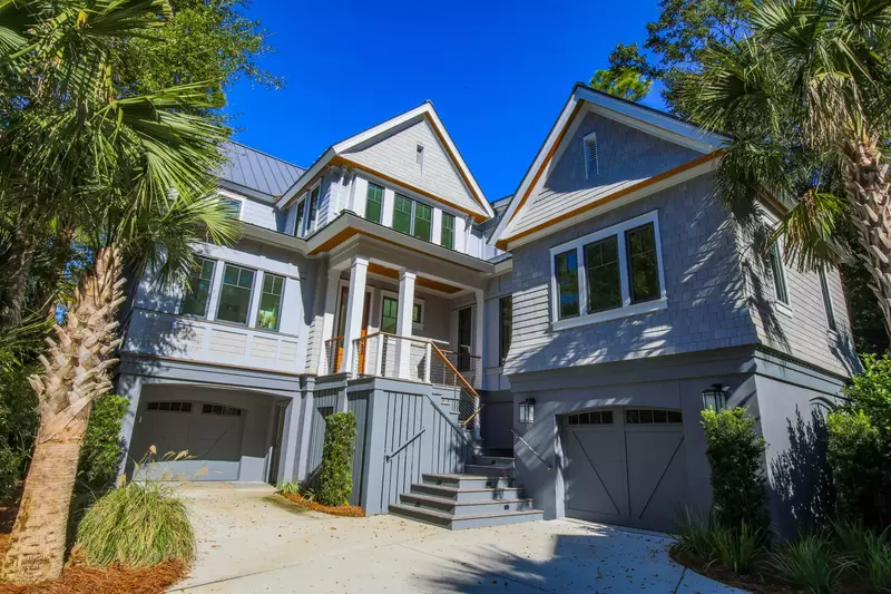 Marsh Point is an elevated, two-story home situated alongside the marsh.