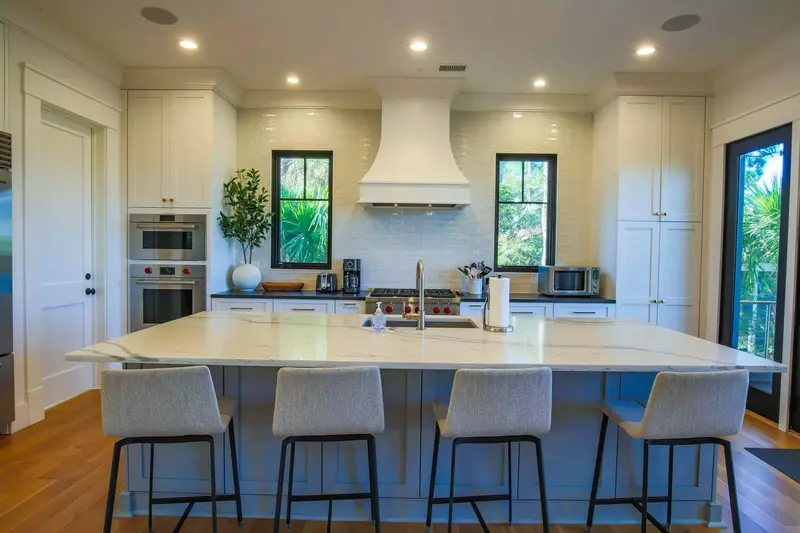 The kitchen is centered around the spacious island.