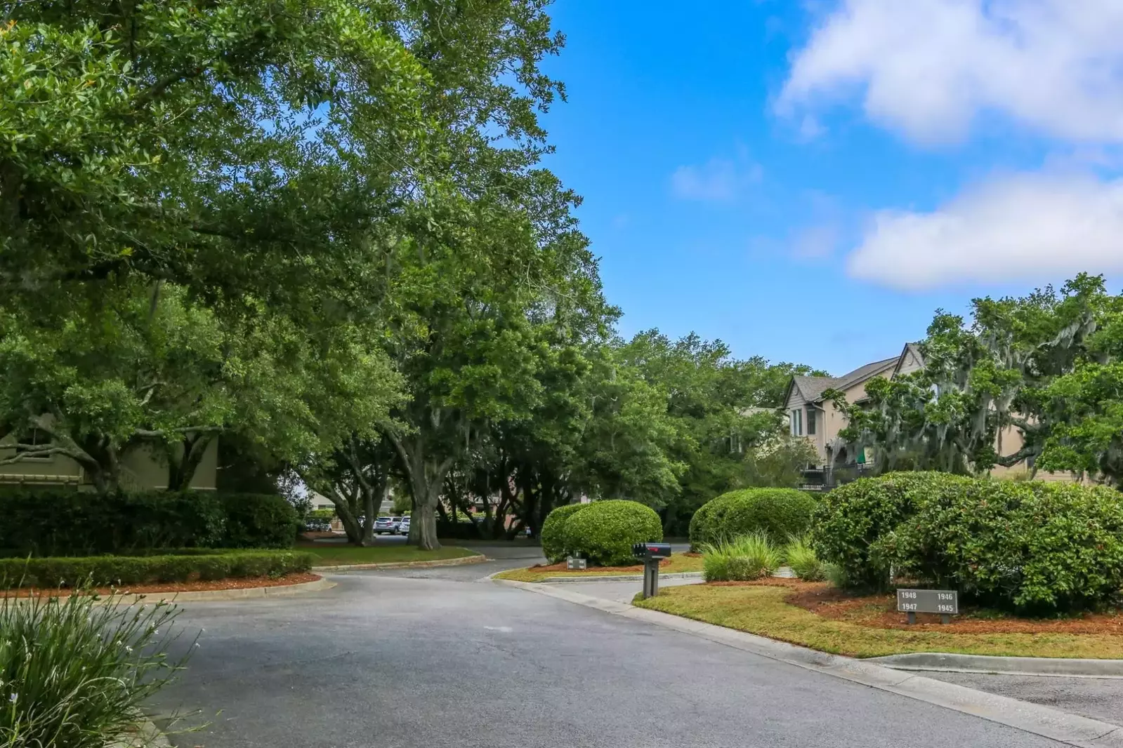 The Bohicket Marina Village is surrounded by gorgeous landscaping and trees.