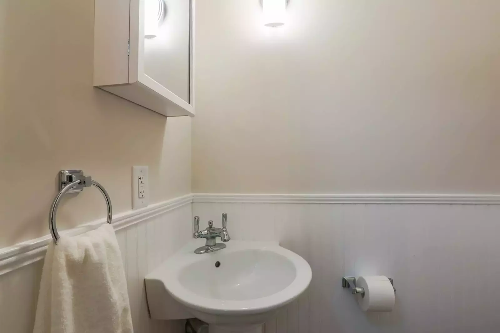 There's a half bathroom tucked away near the kitchen on the first floor.