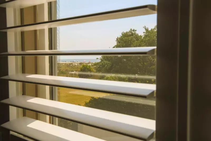 There are lovely views of the ocean from the bedroom windows.