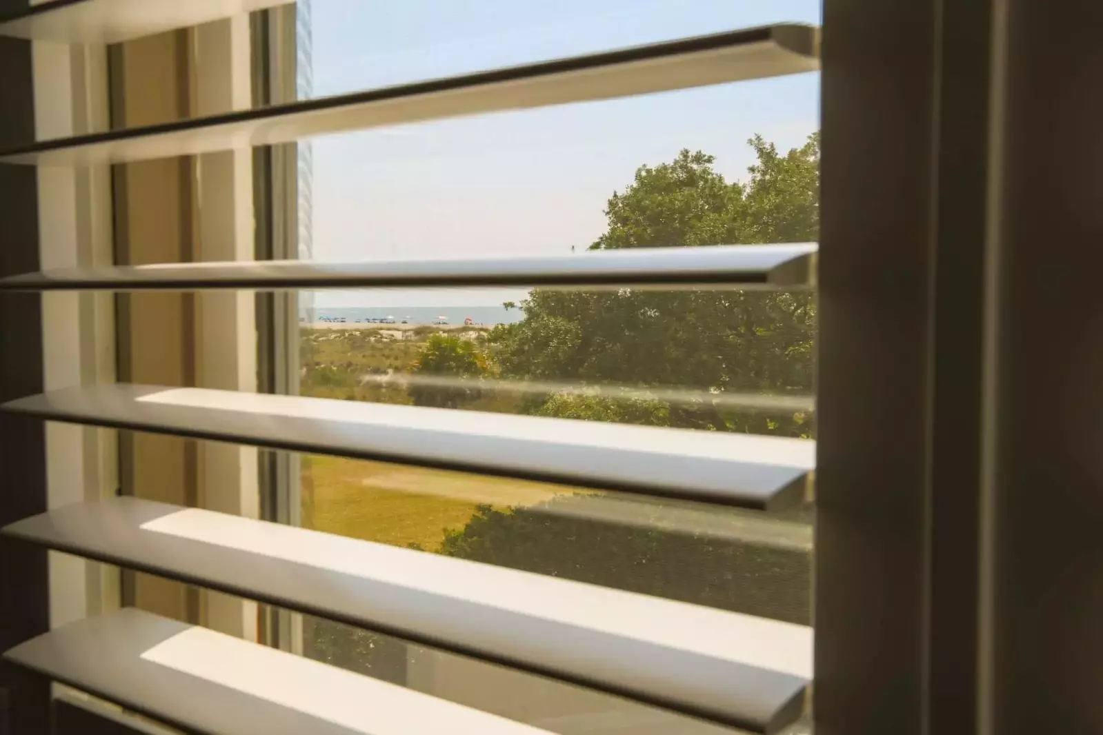 There are lovely views of the ocean from the bedroom windows.