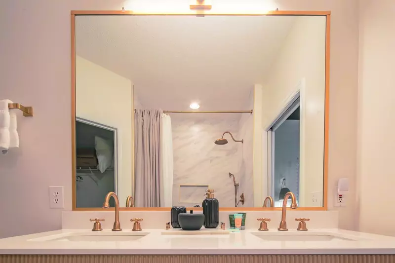 The master bathroom has just undergone a large renovation.