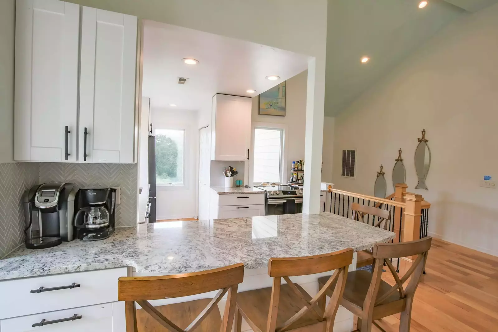 The kitchen, dining room and living room are all located on the home's second floor.