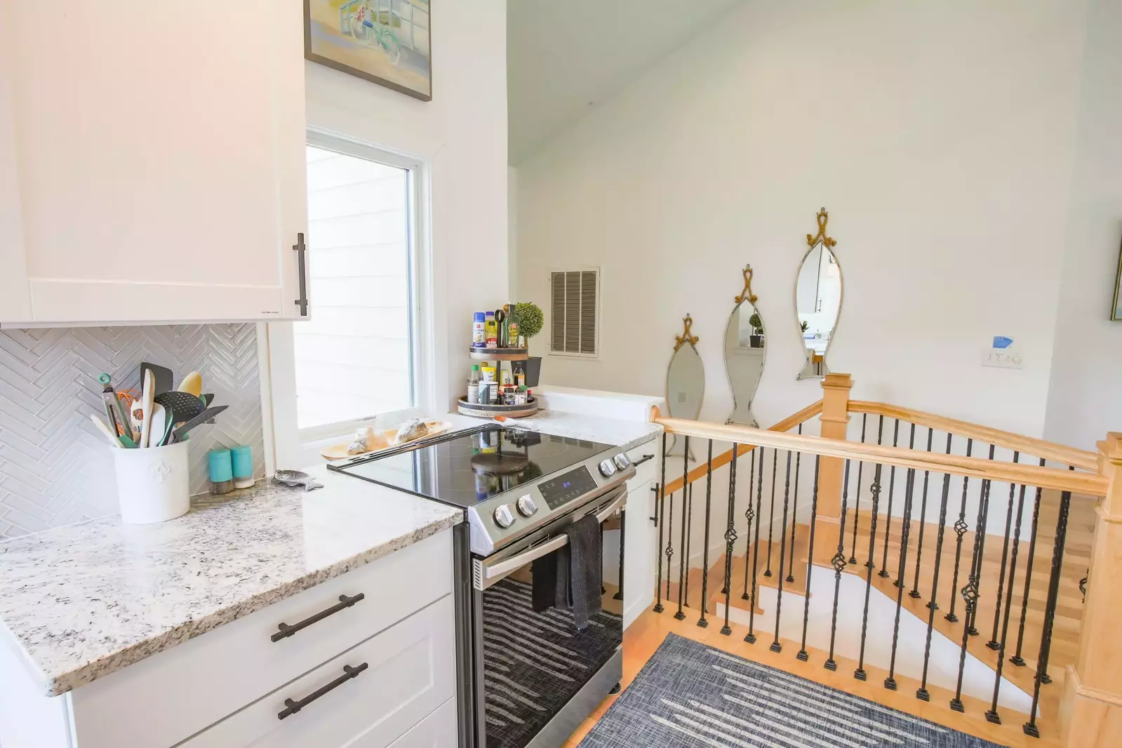 There is also an electric range and plenty of counter space to prepare your meals.